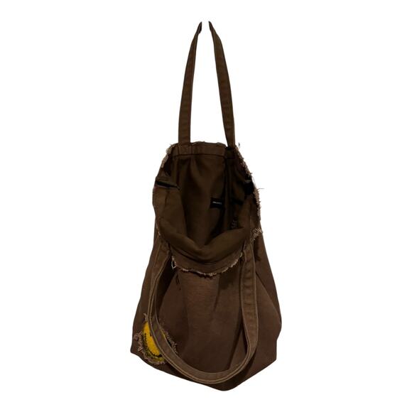 Urban Outfitters Smile Patch Distressed Canvas Brown Tote Bag - Picture 11 of 12